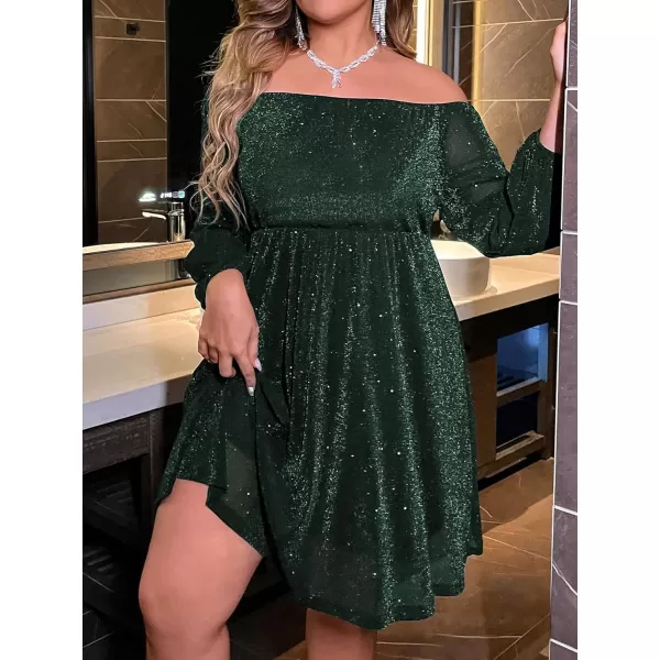 Floerns Women's Plus Size Off Shoulder Long Sleeve Glitter Party A Line Dress