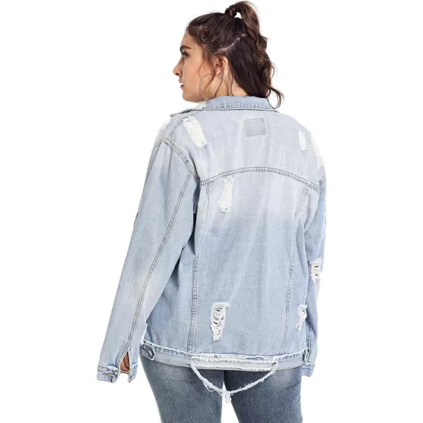 Floerns Women's Plus Size Ripped Distressed Long Sleeve Denim Jacket