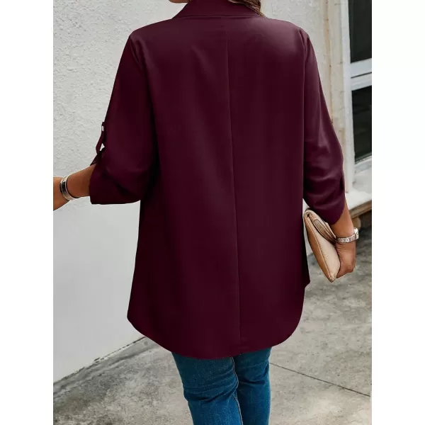 Floerns Women's Plus Size Roll Up Long Sleeve Button Front Ruffle Hem Shirt Top