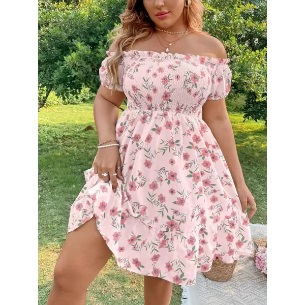 Floerns Women's Plus Size Ruffle Off Shoulder Floral Print Short Summer Dress