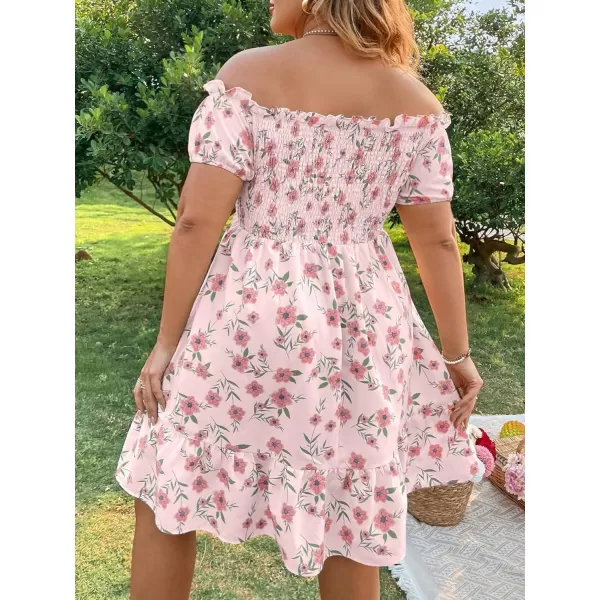 Floerns Women's Plus Size Ruffle Off Shoulder Floral Print Short Summer Dress