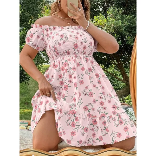 Floerns Women's Plus Size Ruffle Off Shoulder Floral Print Short Summer Dress