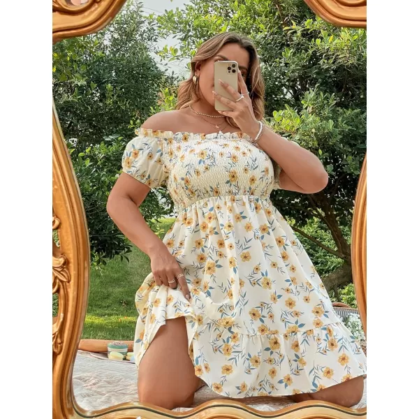 Floerns Women's Plus Size Ruffle Off Shoulder Floral Print Short Summer Dress