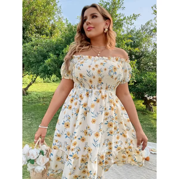 Floerns Women's Plus Size Ruffle Off Shoulder Floral Print Short Summer Dress