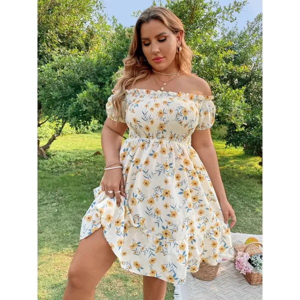 Floerns Women's Plus Size Ruffle Off Shoulder Floral Print Short Summer Dress
