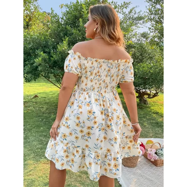 Floerns Women's Plus Size Ruffle Off Shoulder Floral Print Short Summer Dress