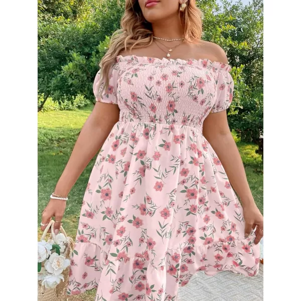Floerns Women's Plus Size Ruffle Off Shoulder Floral Print Short Summer Dress