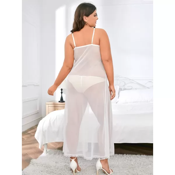 Floerns Women's Plus Size Sexy Lace Sleeveless Split Long Mesh Lingerie Dress