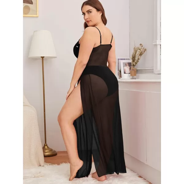 Floerns Women's Plus Size Sexy Lace Sleeveless Split Long Mesh Lingerie Dress