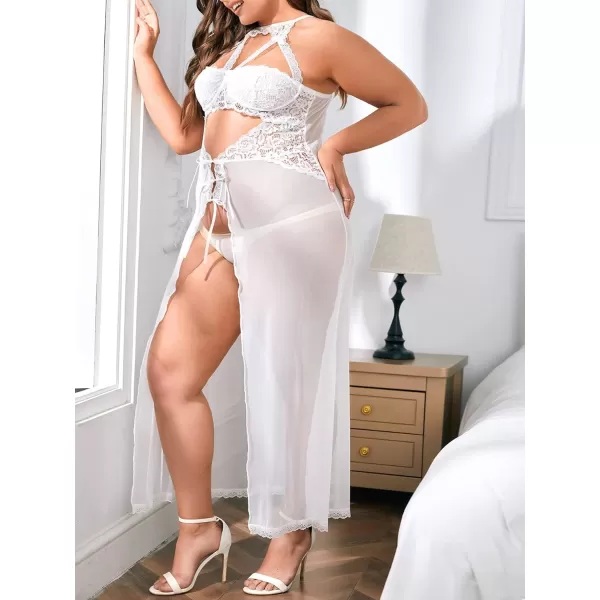 Floerns Women's Plus Size Sexy Lace Sleeveless Split Long Mesh Lingerie Dress