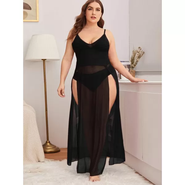 Floerns Women's Plus Size Sexy Lace Sleeveless Split Long Mesh Lingerie Dress