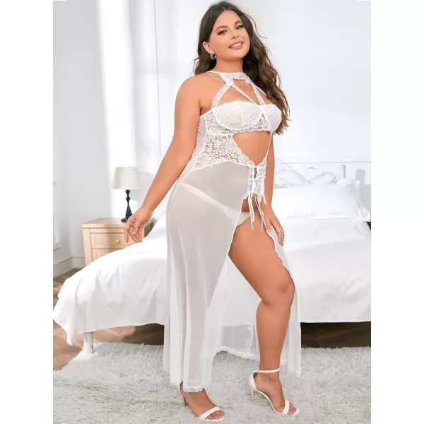 Floerns Women's Plus Size Sexy Lace Sleeveless Split Long Mesh Lingerie Dress