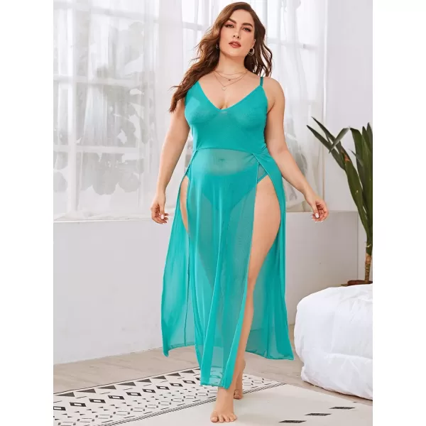 Floerns Women's Plus Size Sexy Lace Sleeveless Split Long Mesh Lingerie Dress