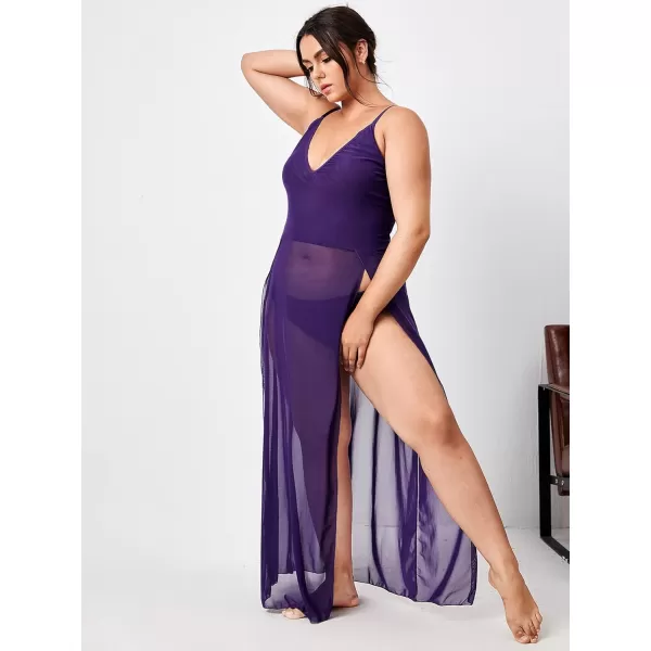 Floerns Women's Plus Size Sexy Lace Sleeveless Split Long Mesh Lingerie Dress