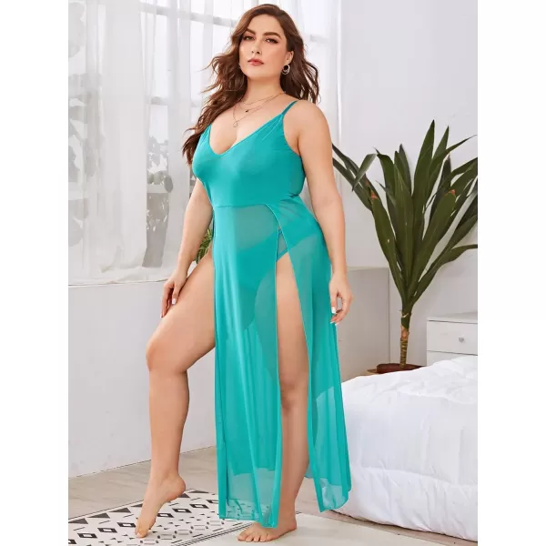 Floerns Women's Plus Size Sexy Lace Sleeveless Split Long Mesh Lingerie Dress