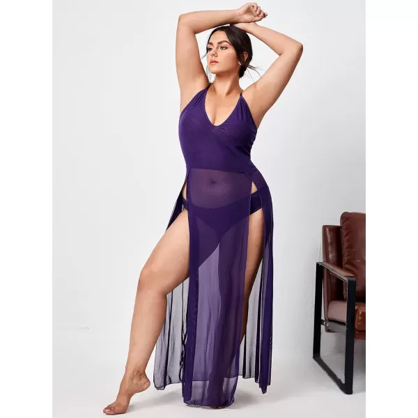 Floerns Women's Plus Size Sexy Lace Sleeveless Split Long Mesh Lingerie Dress