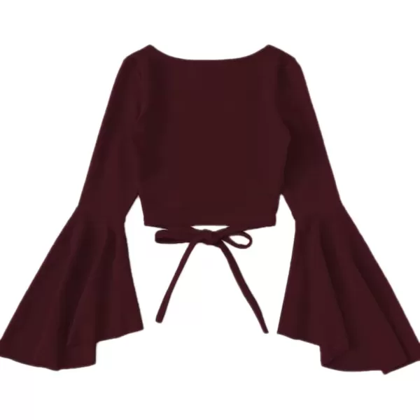 Floerns Women's Plus Size V Neck Flounce Sleeve Tie Front Wrap Blouse Top