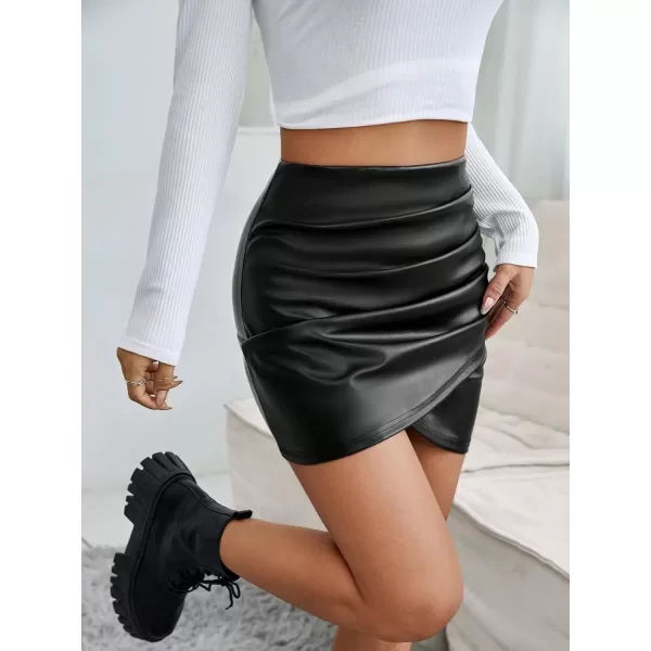 Floerns Women's Pu Leather Tulip Hem Wrap Front Casual Bodycon Mini Skirt