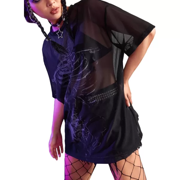 Floerns Women's Short Sleeve See Through Sheer Mesh Tee Shirt Blouse Tops