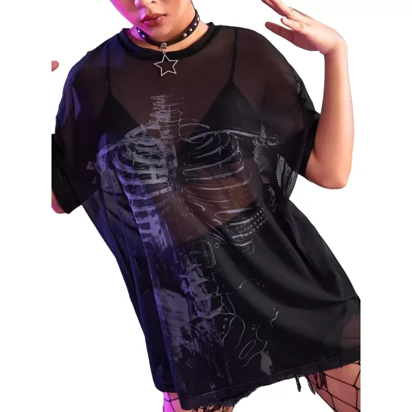 Floerns Women's Short Sleeve See Through Sheer Mesh Tee Shirt Blouse Tops