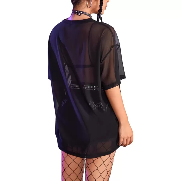 Floerns Women's Short Sleeve See Through Sheer Mesh Tee Shirt Blouse Tops