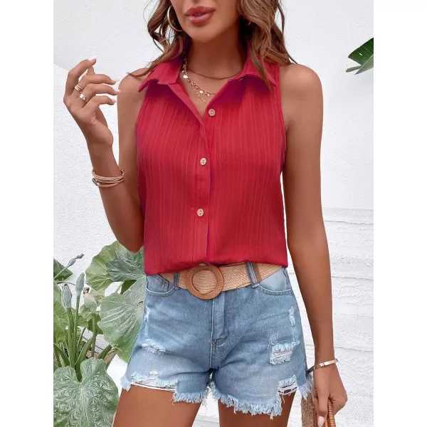 Floerns Women's Sleeveless Button Front Lapel Collar Casual Vest Shirt Blouse