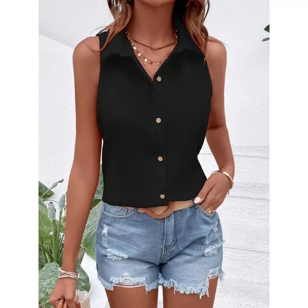 Floerns Women's Sleeveless Button Front Lapel Collar Casual Vest Shirt Blouse
