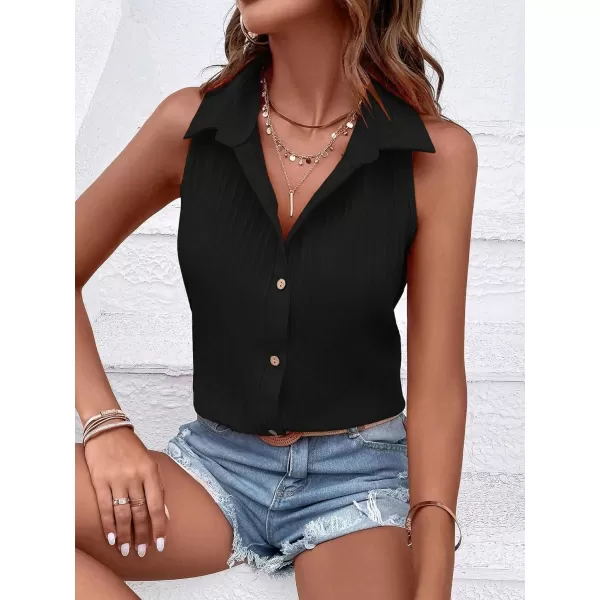 Floerns Women's Sleeveless Button Front Lapel Collar Casual Vest Shirt Blouse