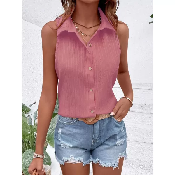 Floerns Women's Sleeveless Button Front Lapel Collar Casual Vest Shirt Blouse