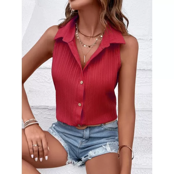 Floerns Women's Sleeveless Button Front Lapel Collar Casual Vest Shirt Blouse