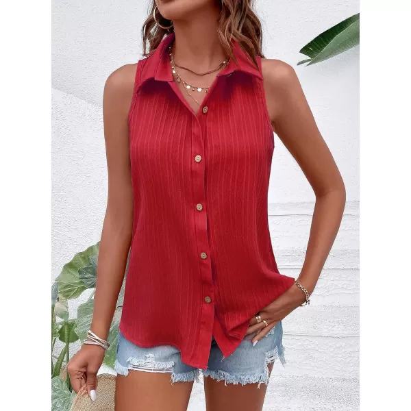 Floerns Women's Sleeveless Button Front Lapel Collar Casual Vest Shirt Blouse