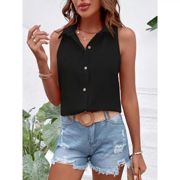 Floerns Women's Sleeveless Button Front Lapel Collar Casual Vest Shirt Blouse