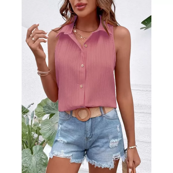 Floerns Women's Sleeveless Button Front Lapel Collar Casual Vest Shirt Blouse