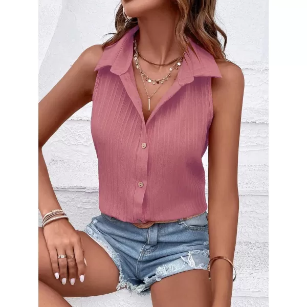 Floerns Women's Sleeveless Button Front Lapel Collar Casual Vest Shirt Blouse