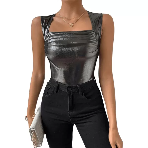Floerns Women's Sleeveless Square Neck Ruched Club Party Crop Tank Top