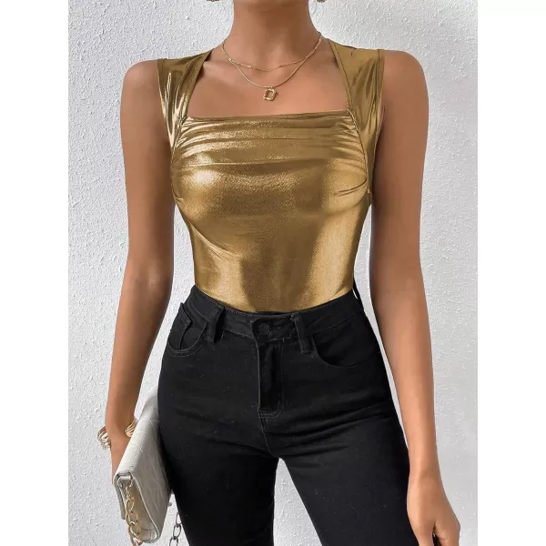 Floerns Women's Sleeveless Square Neck Ruched Club Party Crop Tank Top