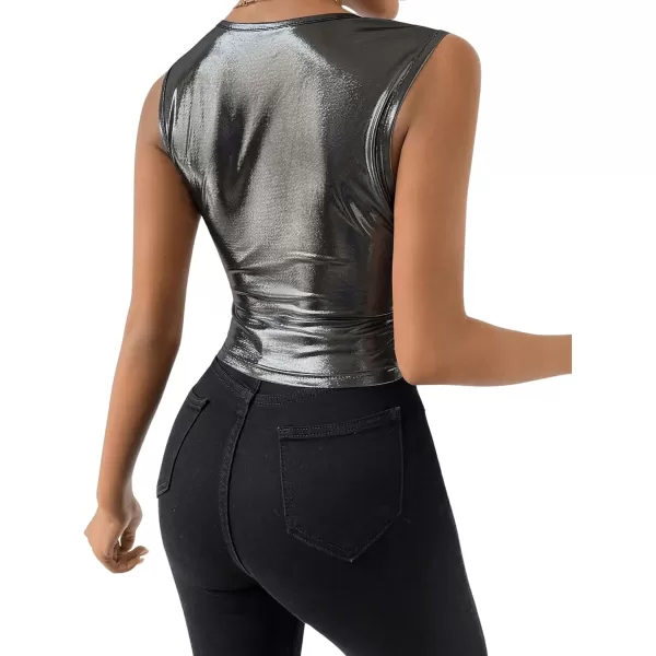 Floerns Women's Sleeveless Square Neck Ruched Club Party Crop Tank Top