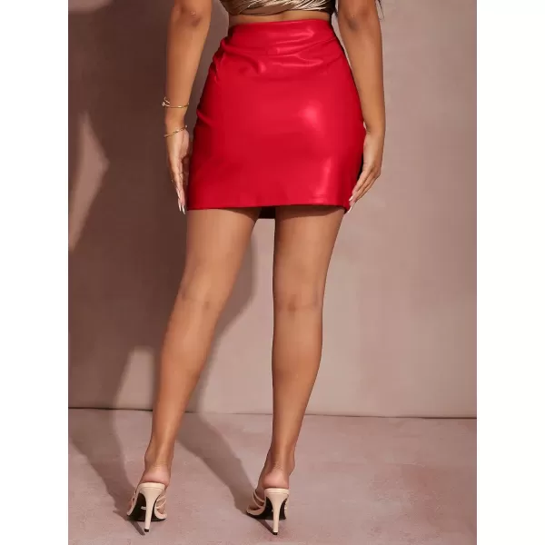 Floerns Women's Solid High Waist PU Leather Bodycon Pencil Mini Skirt