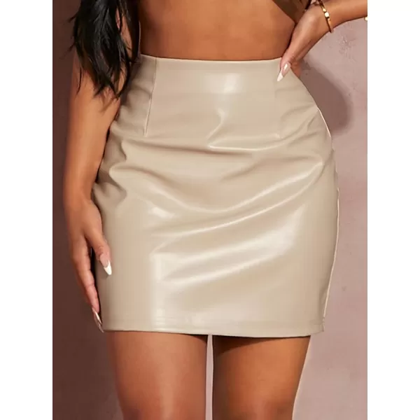 Floerns Women's Solid High Waist PU Leather Bodycon Pencil Mini Skirt