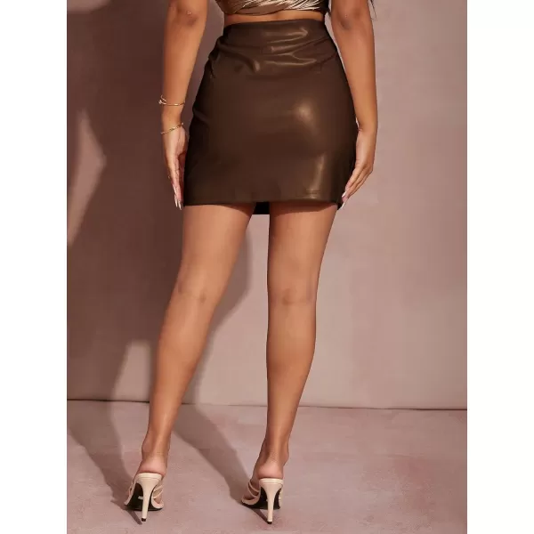 Floerns Women's Solid High Waist PU Leather Bodycon Pencil Mini Skirt