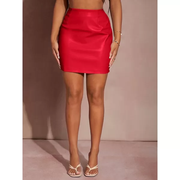 Floerns Women's Solid High Waist PU Leather Bodycon Pencil Mini Skirt
