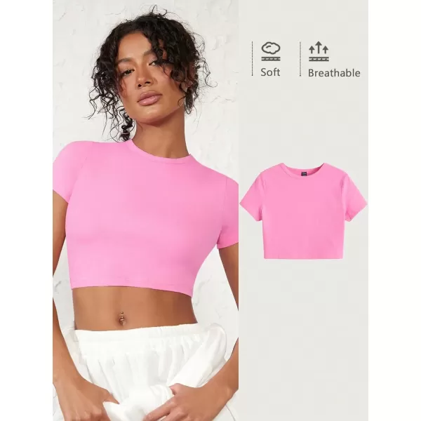 Floerns Women's Solid Tee Crew Neck Short Sleeve Slim Fit Crop Top T Shirt