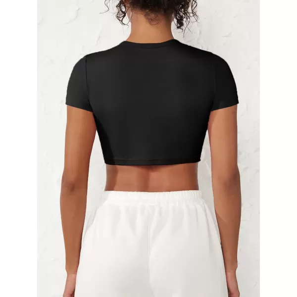 Floerns Women's Solid Tee Crew Neck Short Sleeve Slim Fit Crop Top T Shirt