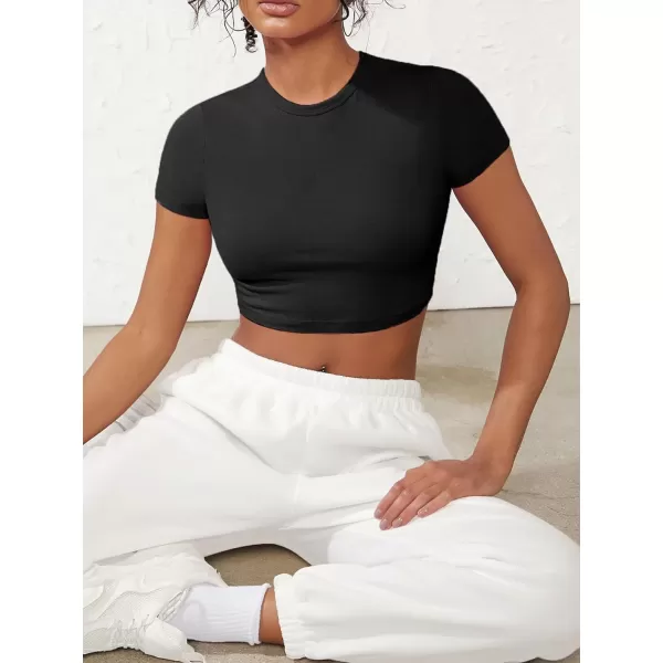 Floerns Women's Solid Tee Crew Neck Short Sleeve Slim Fit Crop Top T Shirt
