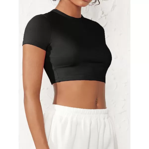 Floerns Women's Solid Tee Crew Neck Short Sleeve Slim Fit Crop Top T Shirt