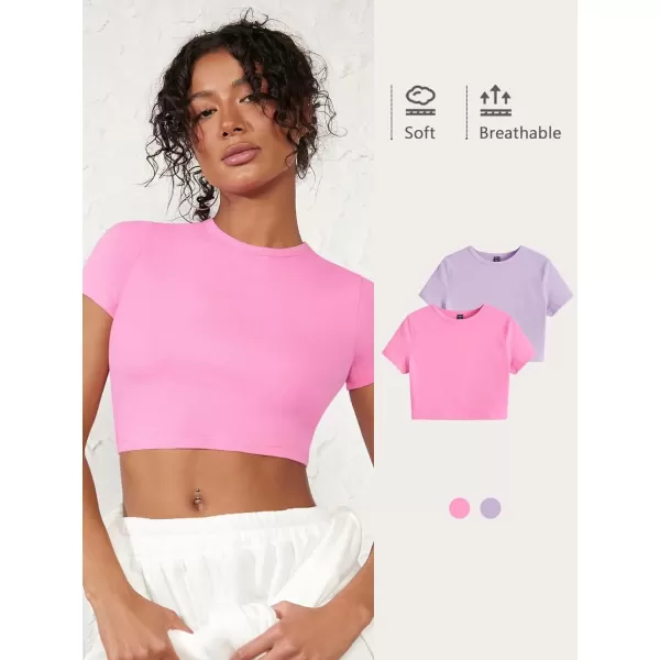 Floerns Women's Solid Tee Crew Neck Short Sleeve Slim Fit Crop Top T Shirt