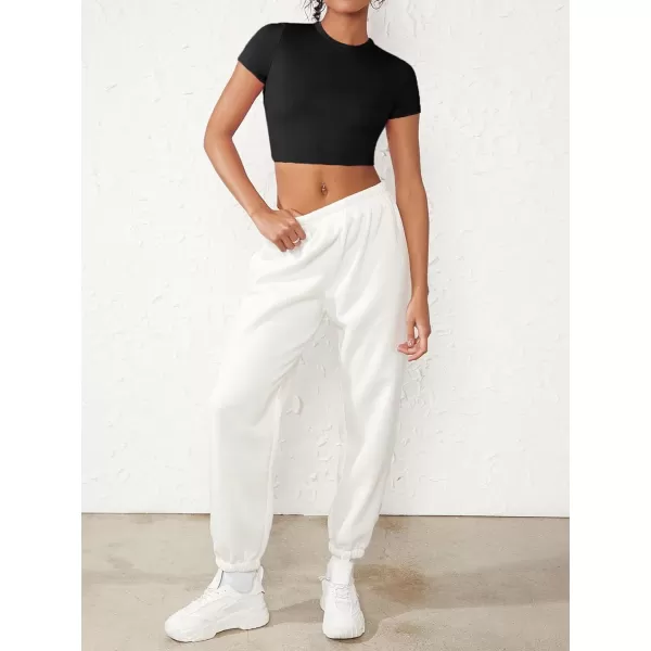 Floerns Women's Solid Tee Crew Neck Short Sleeve Slim Fit Crop Top T Shirt