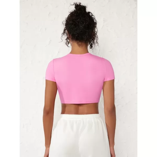 Floerns Women's Solid Tee Crew Neck Short Sleeve Slim Fit Crop Top T Shirt