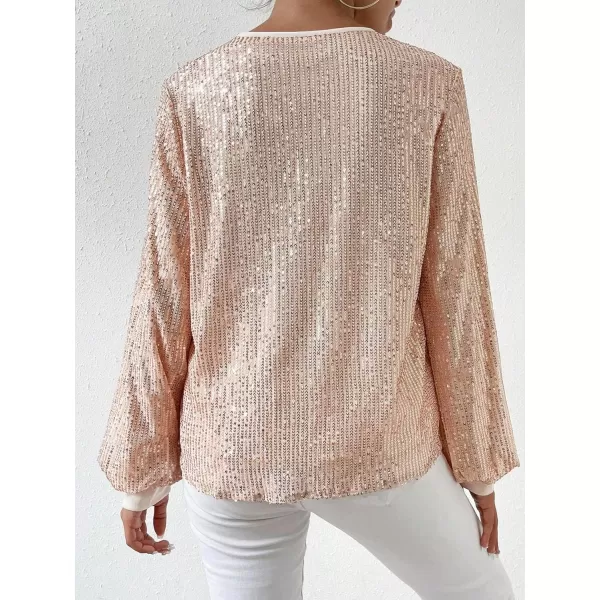 Floerns Women's Sparkly Sequin Bishop Long Sleeve Crewneck Pullover Blouse Top