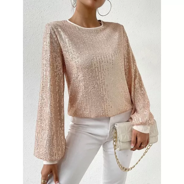 Floerns Women's Sparkly Sequin Bishop Long Sleeve Crewneck Pullover Blouse Top